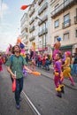 Carnival parade in streets of Lisbon by artistic collective Clandestine Colombina