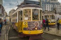 LISBON / PORTUGAL - FEBRUARY 17 2018: FAMOUS OLD YELLOW TRAM IN