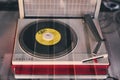 Lisbon, Portugal - February, 2018. Photo of retro objects in the lounge of a cafe in the suburbs of Lisbon. Vintage record player