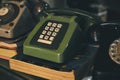 Lisbon, Portugal - February, 2018. Photo of retro objects in the lounge of a cafe in the suburbs of Lisbon. A vintage dark green b