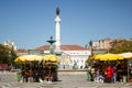 Lisbon, Portugal: general view of Rossio with its popular sales women of flowers, the floristas