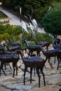 Lisbon, Portugal: 09/08/2020: Hiding part of the Buddha Garden with the african and wild animals sculptures crocodile, giraffe,