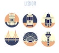 Lisbon, Portugal icon set flat design