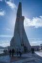 Lisbon, Portugal, January 24, 2020: back light to the viewpoint of the monument to the discoverers in lisbon