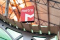 Lisbon, Portugal - January 18, 2020: Metro subway sign inside the Rossio Train Station, to connect commuter trains to the Lisbon Royalty Free Stock Photo