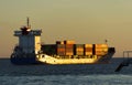 LISBON, PORTUGAL - JULY, 06, 2018: Cargo ship floating on the river Tagus in Lisbon, Portugal.