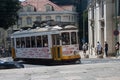 LISBON, PORTUGAL - July 23, 2011: Traditional yellow tram on a street in Lisbon