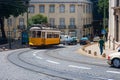 LISBON, PORTUGAL - July 23, 2011: Traditional yellow tram on a street in Lisbon