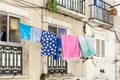 LISBON, PORTUGAL - July 10, 2017. Wash drying on a cloting line Royalty Free Stock Photo