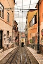 Bica street and elevator rails in Lisbon