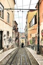 Bica street and elevator rails in Lisbon