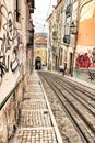 Bica street and elevator rails in Lisbon