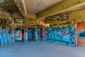 LISBON, PORTUGAL, JUNE 1, 2019: Graphitti inside of ruins of a former Monsanto restaurant in Lisbon, Portugal