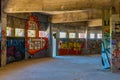 LISBON, PORTUGAL, JUNE 1, 2019: Graphitti inside of ruins of a former Monsanto restaurant in Lisbon, Portugal