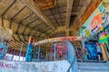 LISBON, PORTUGAL, JUNE 1, 2019: Graphitti inside of ruins of a former Monsanto restaurant in Lisbon, Portugal