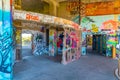 LISBON, PORTUGAL, JUNE 1, 2019: Graphitti inside of ruins of a former Monsanto restaurant in Lisbon, Portugal