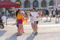 Lisbon, Portugal - 24 june 2023 - Terreiro do Paco Praca do Comercio: queer youth enjoying the pride festival