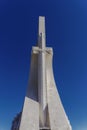 Lisbon, Portugal limestone Monument to the Discoveries. Tagus river Belem waterfront Padrao dos Descobrimentos sword side view