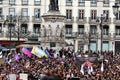 People protesting at Camoes Square for International Women's Day Royalty Free Stock Photo