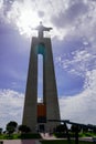 Lisbon, Portugal - March 2023: View of Christ the King (Almada) statue. The Sanctuary of Christ the King