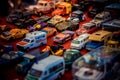 Lisbon Portugal. May 3, 2022: Collection of small replicas of old toy cars