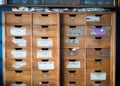 LISBON, PORTUGAL - May 4: Old Medical Documents archived in vintage wooden drawer in old office
