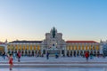 LISBON, PORTUGAL, MAY 29, 2019: People are passing Praca do Commercio square in Lisbon, Portugal