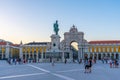 LISBON, PORTUGAL, MAY 29, 2019: People are passing Praca do Commercio square in Lisbon, Portugal Royalty Free Stock Photo