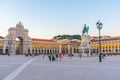 LISBON, PORTUGAL, MAY 29, 2019: People are passing Praca do Commercio square in Lisbon, Portugal Royalty Free Stock Photo