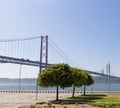 Lisbon, Portugal - May 15: 25th of April bridge in Lisbon on May 15, 2014. 25th of April bridge Royalty Free Stock Photo