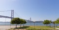 Lisbon, Portugal - May 15: 25th of April bridge in Lisbon on May 15, 2014. 25th of April bridge Royalty Free Stock Photo