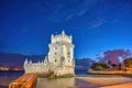 Lisbon Portugal, night at Belem Tower Royalty Free Stock Photo