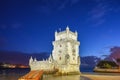 Lisbon Portugal night at Belem Tower Royalty Free Stock Photo