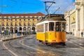 An old traditional tram carriage in the city centre of Lisbon