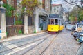 Famous narrow gauge yellow Lisbon tram lines, a landmark Lisbon tourist attraction