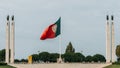 Flag of Portugal at Eduardo VII Park juxtapositioned against an aircraft belonging to TAP