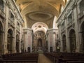 Lisbon, Portugal, October 24, 2021: Interior of Igreja da Graca white baroque church at Largo da Graca with colorful