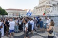 Lisbon, Portugal October 10, 2023 People with the Israel and Portugal flags standing at the memorial to the fallen