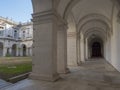 Lisbon, Portugal, October 24, 2021: View of Courtyard of Convento de Nossa Senhora da Graca with white archway colonnade