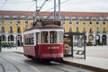 Famous vintage tramway parked in the street at the commerce square Royalty Free Stock Photo