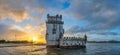 Lisbon Portugal, panorama sunrise at Belem Tower Royalty Free Stock Photo