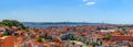 Lisbon, Portugal. Panoramic skyline with Sao Jorge castle, Tagus river and bridge Royalty Free Stock Photo