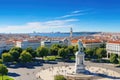 Lisbon, Portugal. Panoramic view of the city, Lisbon aerial skyline panorama european city view on marques pombal square monument Royalty Free Stock Photo