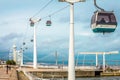 Lisbon, Portugal, Parque das NaÃÂ§ÃÂµe, cableway near oceanarium and Vasco De Gama tower