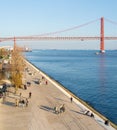 Lisbon, Portugal - 12/28/18: Pedestrian walkway riverside, tagus river