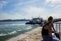 Lisbon, Portugal: The pier in Cais do SodrÃÂ© watched from Cais da Ribeira Royalty Free Stock Photo