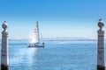 Lisbon, Portugal River Tagus and sailing boat