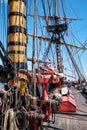 Deck with masts and ropes of Gotheborg of Sweden - sailing replica of the Swedish East Indiaman ship