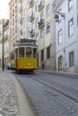 LISBON, PORTUGAL - SEPTEMBER 4, 2018: Famous Old trams on street of Lisbon.Vintage tram in Lisbon, Portugal in a summer Royalty Free Stock Photo