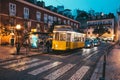 Lisbon, Portugal - 10 September 2014. Night in Lisbon, traditional tram in Alfama Royalty Free Stock Photo